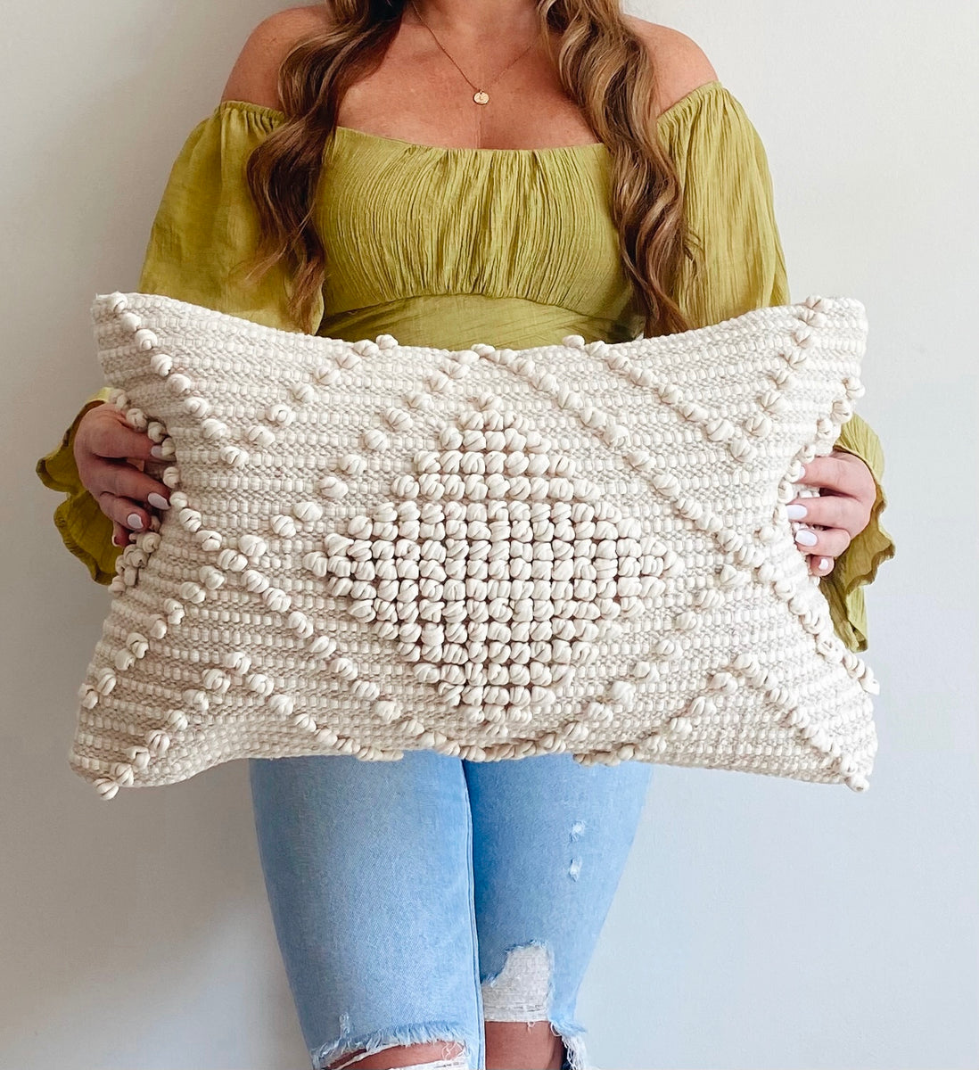 Beige Embroidered Textured Lumbar Pillow Cover | Busa Designs Verona ...
