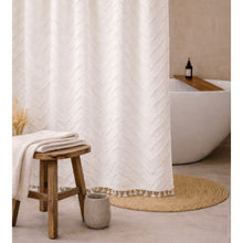 Load image into Gallery viewer, White Tufted Chevron Shower Curtain