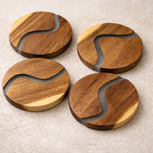 Load image into Gallery viewer, Ibiza Teak Wood &amp; Resin Coaster Set – 4 Piece