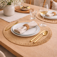 Load image into Gallery viewer, Santorini Straw Fringe Placemats - 15"