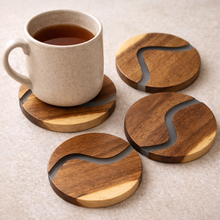 Load image into Gallery viewer, Ibiza Teak Wood &amp; Resin Coaster Set – 4 Piece