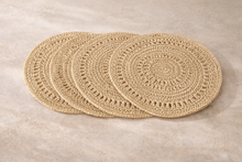 Load image into Gallery viewer, Handcrafted Natural Jute Placemat | 15” Round Scalloped Woven Placemat