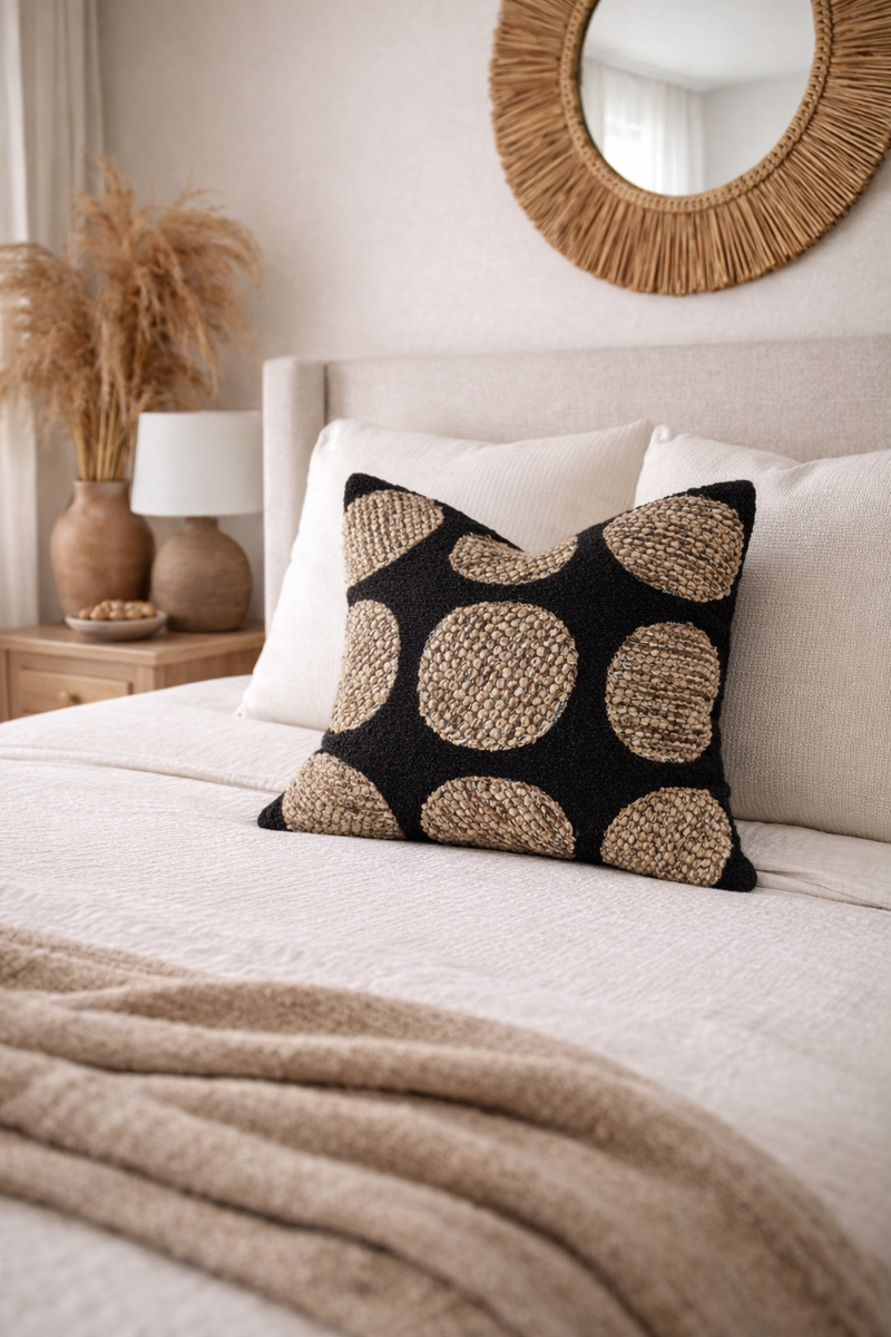 Black & Tan Textured Boho Pillow Cover | 18x18 Neutral Decor – Busa Designs