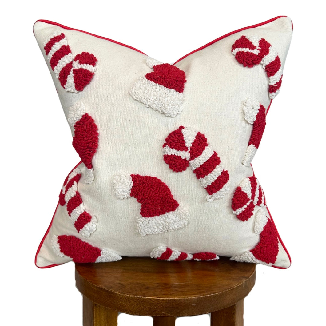 Candy Cane & Santa Hat Pillow Cover