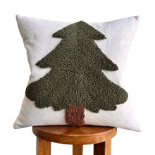 Load image into Gallery viewer, Forest Green Tufted Christmas Tree Pillow Cover