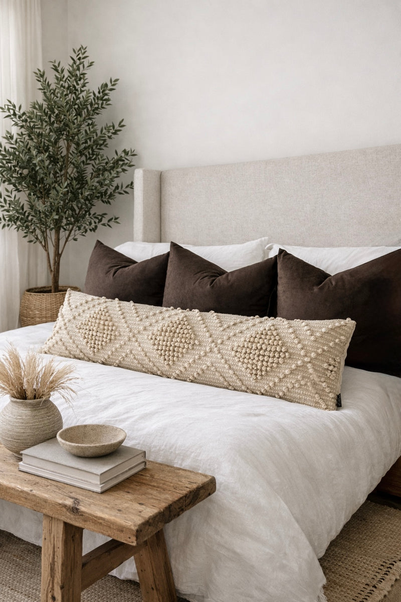 Verona Oversized Lumbar Pillow Cover – Neutral Textured Bed Pillow ...