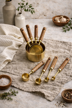 Load image into Gallery viewer, Montecito Acacia Wood &amp; Gold Measuring Cups &amp; Spoons Set