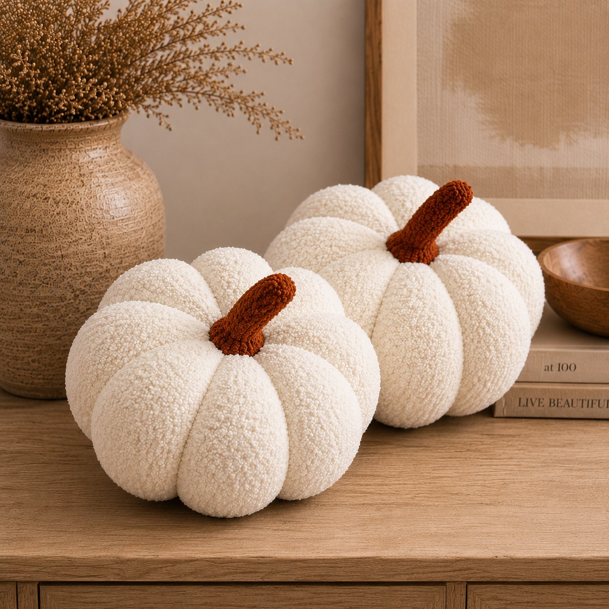 11” Jumbo Sherpa Ivory Pumpkin Pillow – Busa Designs