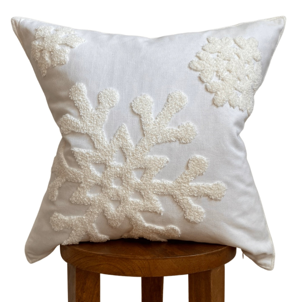 Ivory Embroidered Snowflake Pillow Cover